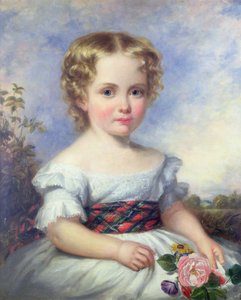 Retrato, de, um, menina jovem, com, um, faixa tartan